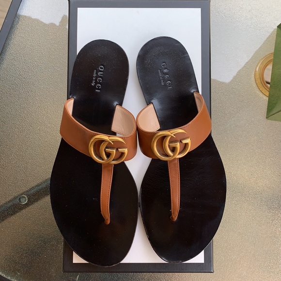 Gucci Shoes - Gucci leather GG thong sandal. Authentic EUC